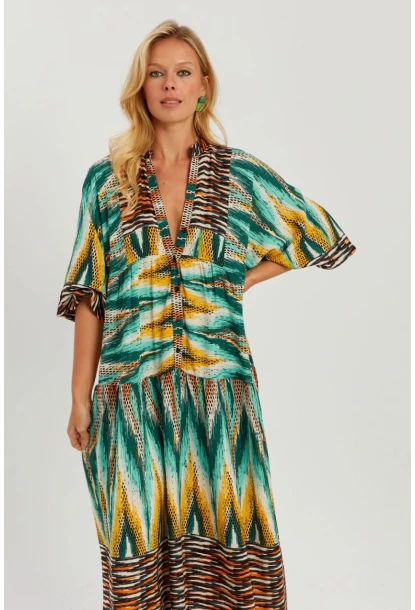 Kadın Multi Desenli Salaş Maxi Elbise GÇ166