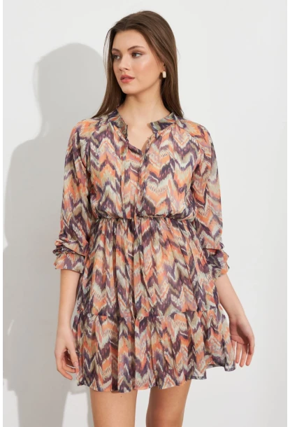 Kadın Multi Desenli Şifon Mini Elbise ROP107