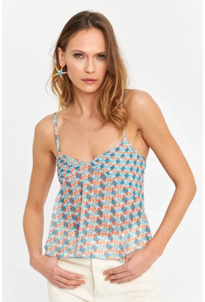 Kadın Multi Desenli Tül Crop Bluz SB309