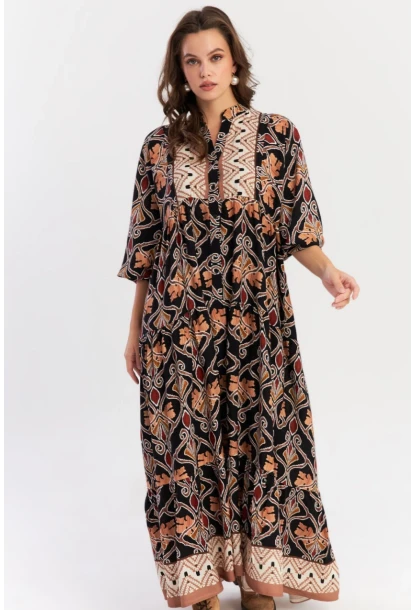 Kadın Multi Etnik Desenli Maxi Dokuma Elbise ALO228