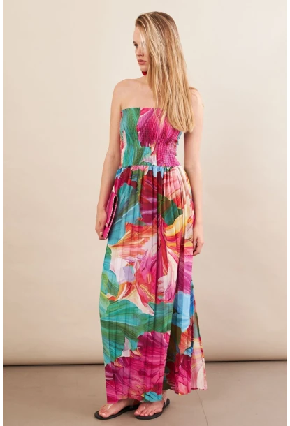 Kadın Multi Straplez Pilise Uzun Elbise MSİ100