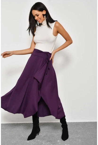 Kadın Mürdüm Asimetrik Etek LV52