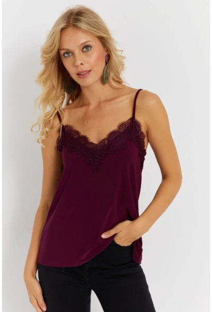 Kadın Mürdüm Dantelli Atlet AYD353