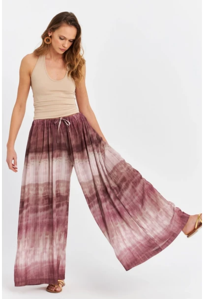 Kadın Mürdüm Desenli Salaş Pantolon TW26