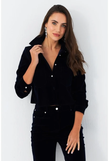 Kadın Parlament Taş Düğmeli Kadife Gömlek Ceket CAR1075