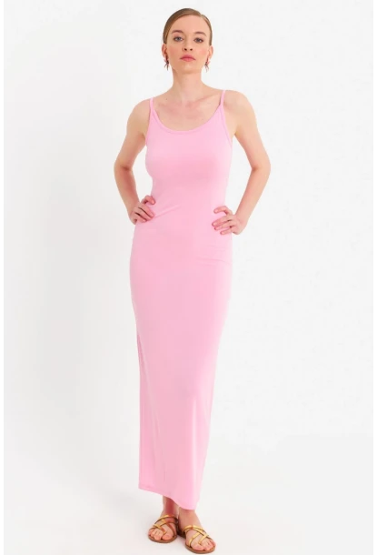 Kadın Pembe Ayarlanabilir Askılı Maxi Elbise MEN2004