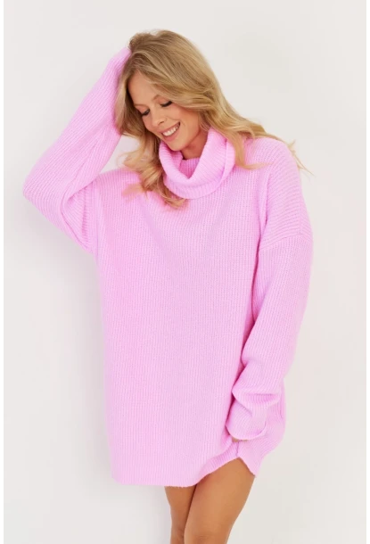 Kadın Pembe Balıkçı Yaka Triko Tunik KZ2504