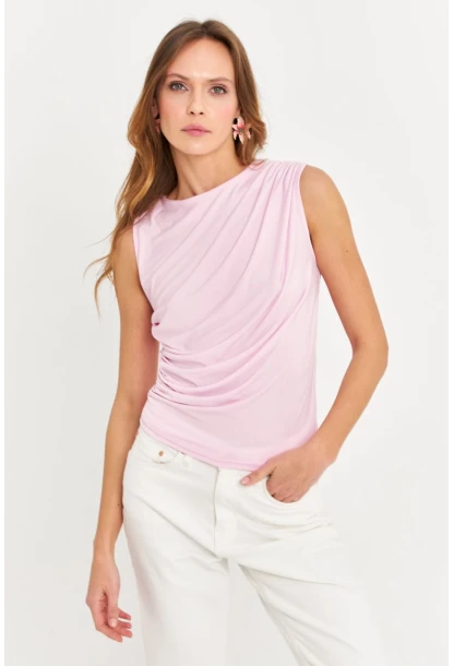 Kadın Pembe Büzgülü Bluz YZ625