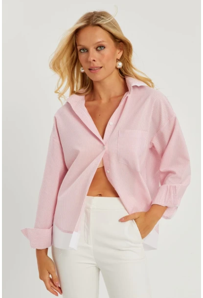 Kadın Pembe Çizgili Gömlek SF2551