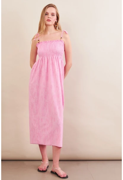 Kadın Pembe Gipeli Midi Plaj Elbisesi OR501