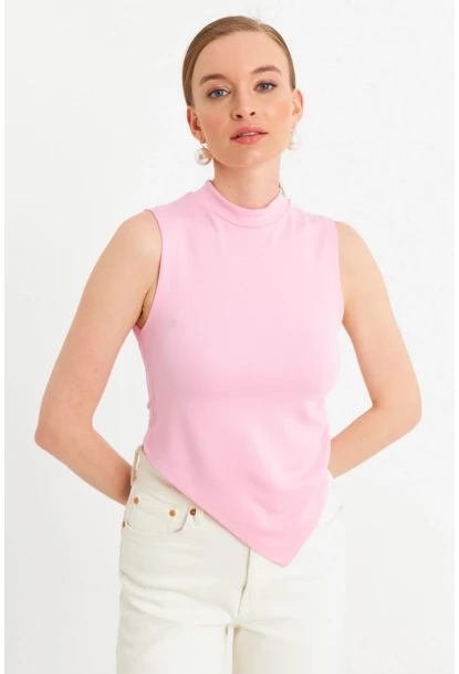 Kadın Pembe Kolsuz Crop Bluz ZH07