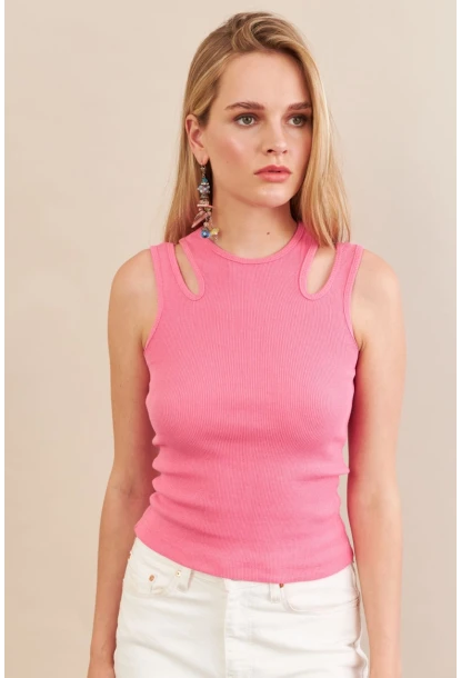 Kadın Pembe Omuz Pencereli Bluz MK20