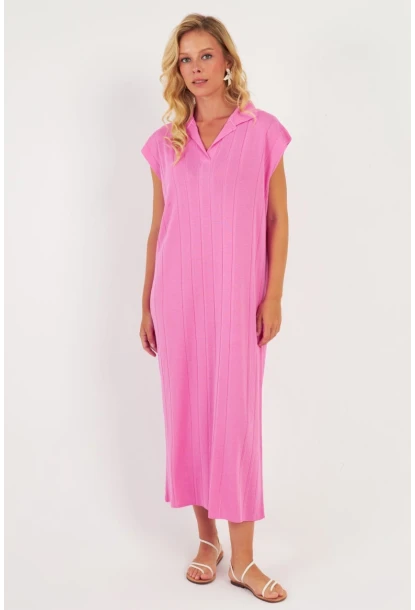 Kadın Pembe Triko Midi Elbise KZ3238