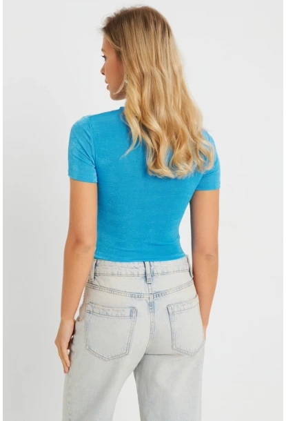 Kadın Pencereli Crop Bluz Mavi AYD278