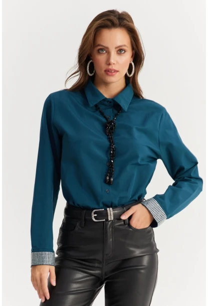 Kadın Petrol Manşeti Taşlı Gömlek ZER415