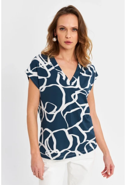 Kadın Petrol V Yaka Salaş Bluz MLPP643