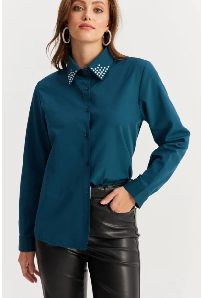 Kadın Petrol Yakası Taşlı Gömlek ZER413