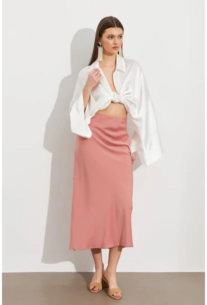 Kadın Pudra Saten Çan Etek SE20