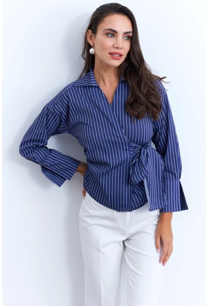 Kadın Saks Bağlamalı Gömlek KED171