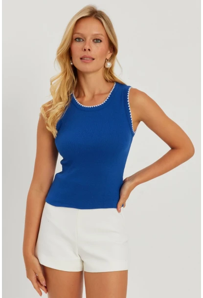 Kadın Saks Biyeli Kaşkorse Bluz AYD318