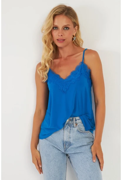 Kadın Saks Dantel Detaylı Atlet AYD265