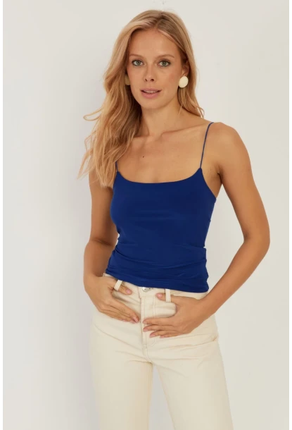 Kadın Saks İp Askılı Bluz GÇ154