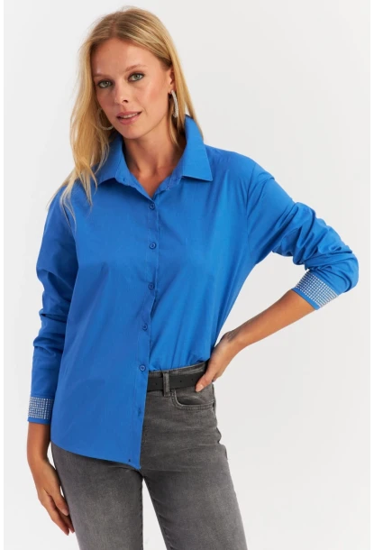 Kadın Saks Manşeti Taşlı Gömlek ZER415