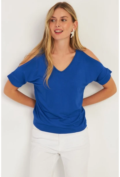 Kadın Saks Omuzları Açık Bluz BR1329