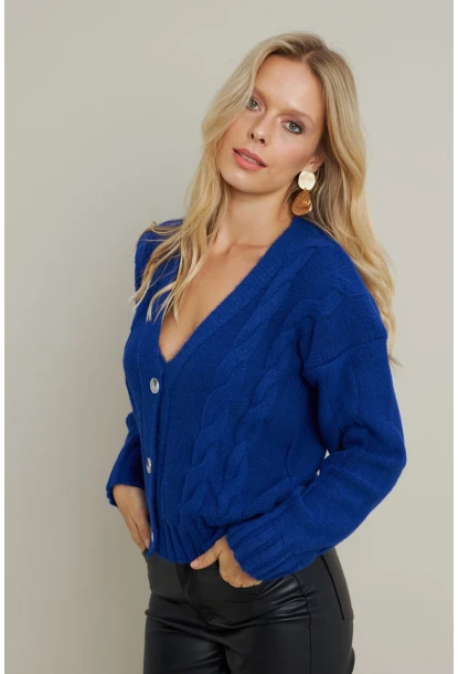 Kadın Saks Saç Örgülü Hırka YV295