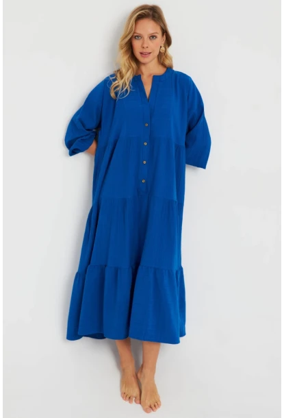 Kadın Saks Salaş Midi Elbise MQ982