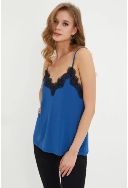 Kadın Saks-Siyah Dantelli Atlet LPP5008