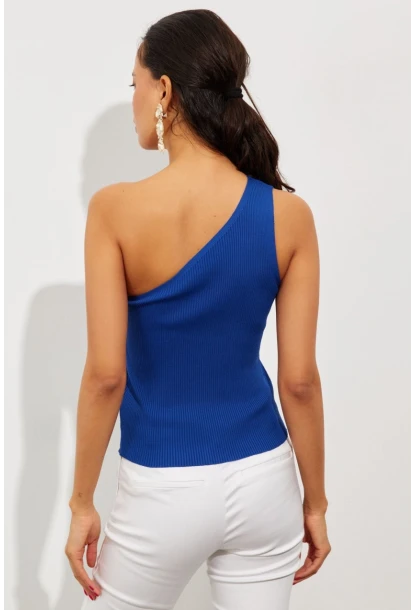 Kadın Saks Tek Omuz Triko Bluz YV90