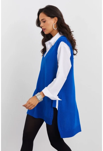 Kadın Saks Triko Süveter YV103