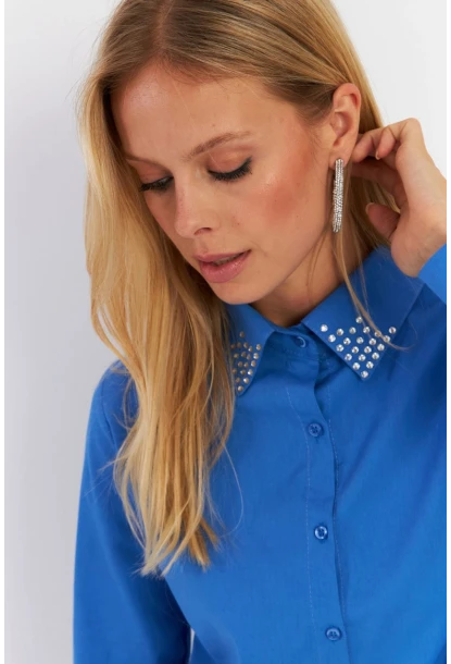 Kadın Saks Yakası Taşlı Gömlek ZER413