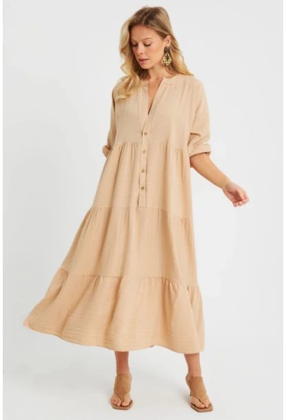 Kadın Salaş Midi Elbise Camel Q982