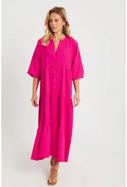 Kadın Salaş Midi Elbise Fuşya Q982