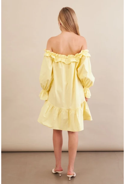 Kadın Sarı Madonna Yaka Midi Elbise PSG1012