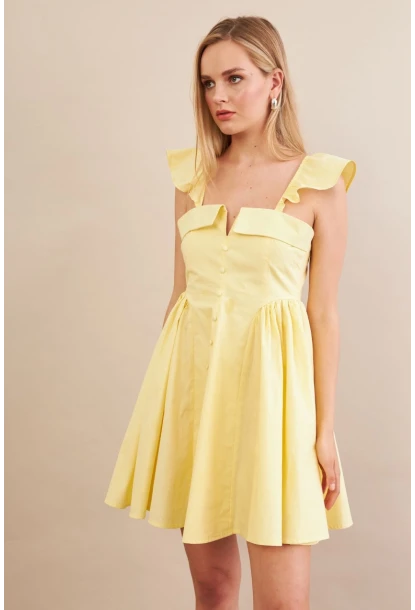 Kadın Sarı Midi Dokuma Elbise PSG1010