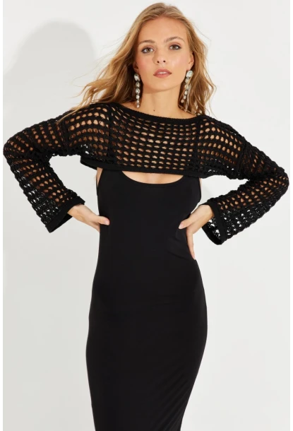 Kadın Siyah Ajurlu Bolero YV115