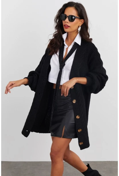 Kadın Siyah Ajurlu Hırka YV108