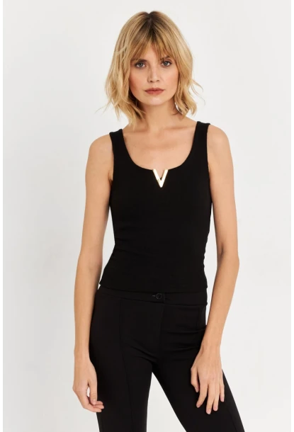 Kadın Siyah Aksesuarlı Kaşkorse Bluz RLO116