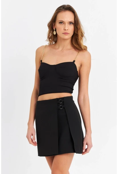 Kadın Siyah Aksesuarlı Mini Etek SE10