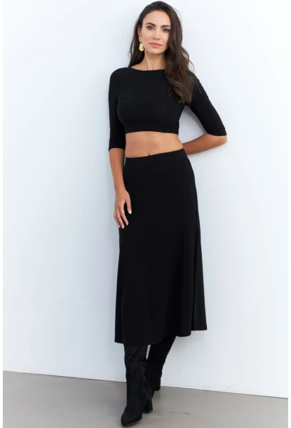 Kadın Siyah Alt Üst Crop Etek Takım ELT3844