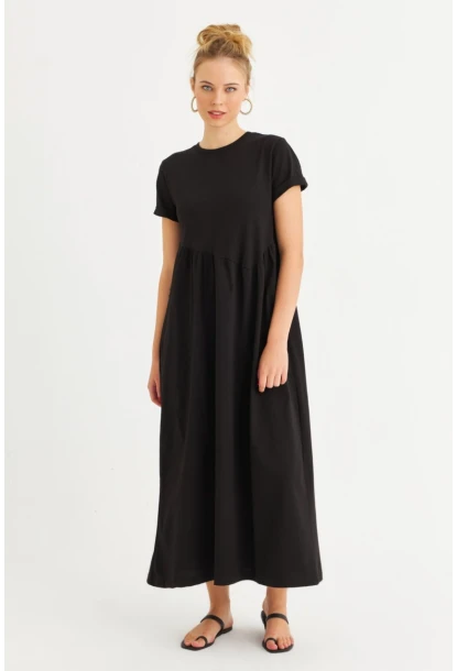 Kadın Siyah Asimetrik Dikişli Maxi Elbise MDMR440