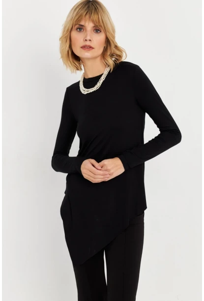 Kadın Siyah Asimetrik Tunik MLPP1186-1