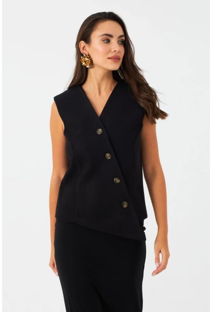 Kadın Siyah Astarlı Asimetrik Yelek RAD50102