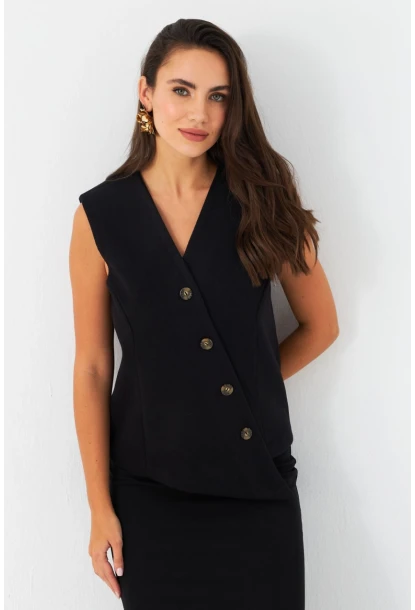 Kadın Siyah Astarlı Asimetrik Yelek RAD50102