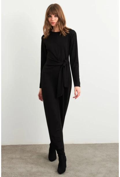 Kadın Siyah Bağlama Detaylı Midi Sweat Elbise MHOL100