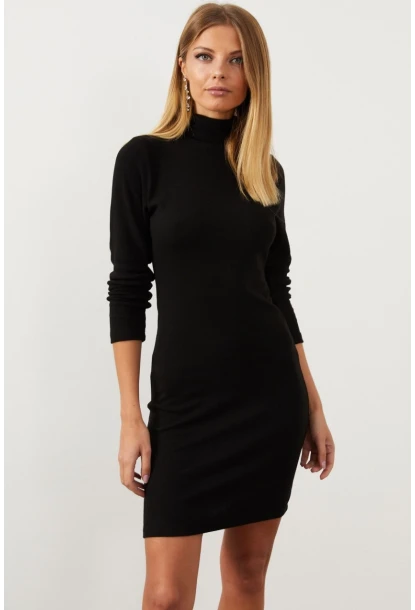 Kadın Siyah Balıkçı Yaka Kaşkorse Elbise Yİ1968