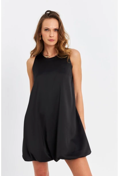 Kadın Siyah Balon Etekli Mini Elbise TW27